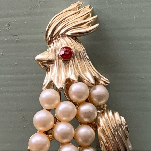 Vintage Bird Brooch Pin Faux Pearl Beads Signed BSK - Picture 5 of 6
